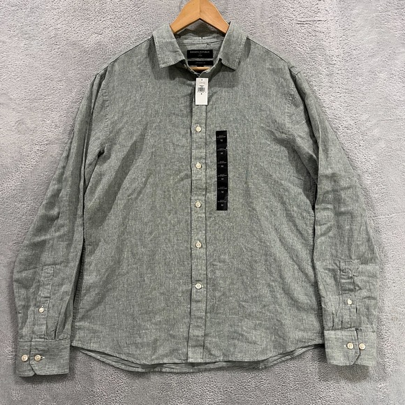 Banana Republic Shirt Mens Medium Untucked Fit Linen Button Up Costal Beach - Picture 1 of 11